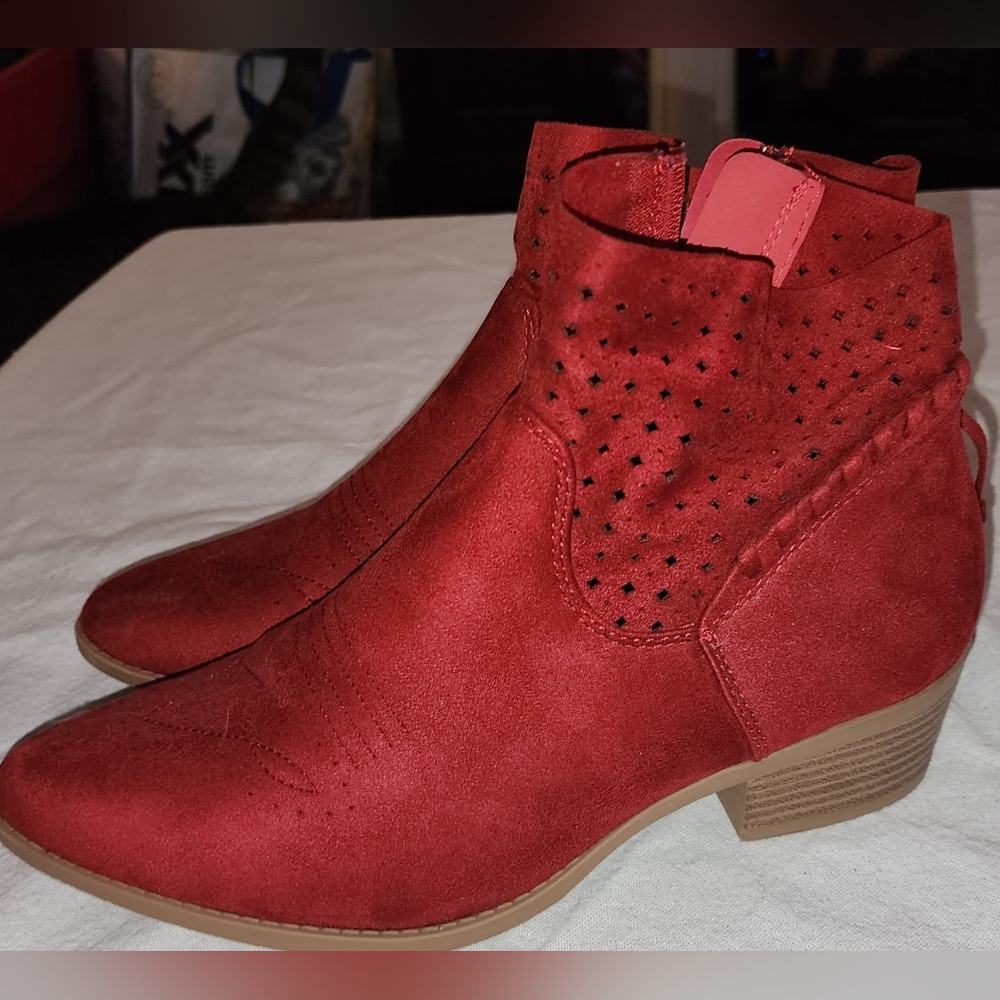 Soda Women's Cherry Red Ankle Booties